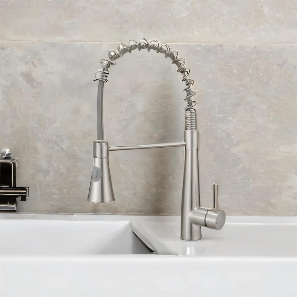 Commercial Kitchen Faucet with Pull-Out Sprayer, Brushed Nickel