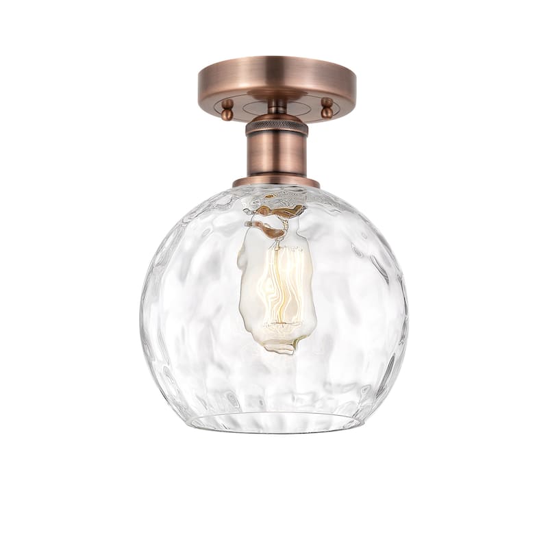 Innovations Lighting 616-1F-11-8 Athens Water Glass Semi-Flush Athens - Antique Copper / Clear Water Glass