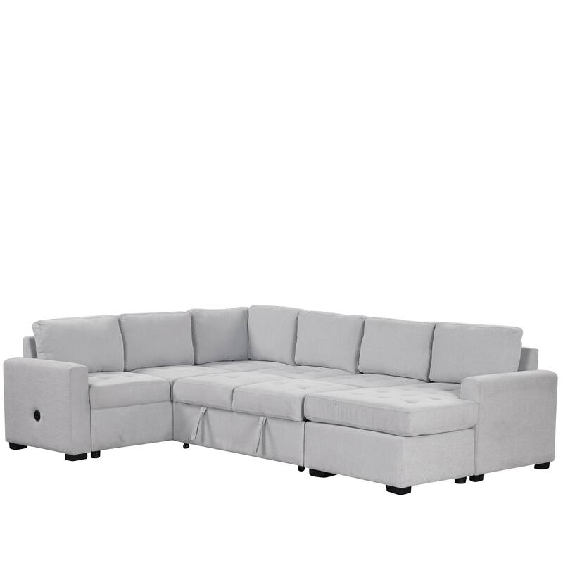 108.3" Polyester Sleeper Sectional Sofa with USB & Type-C