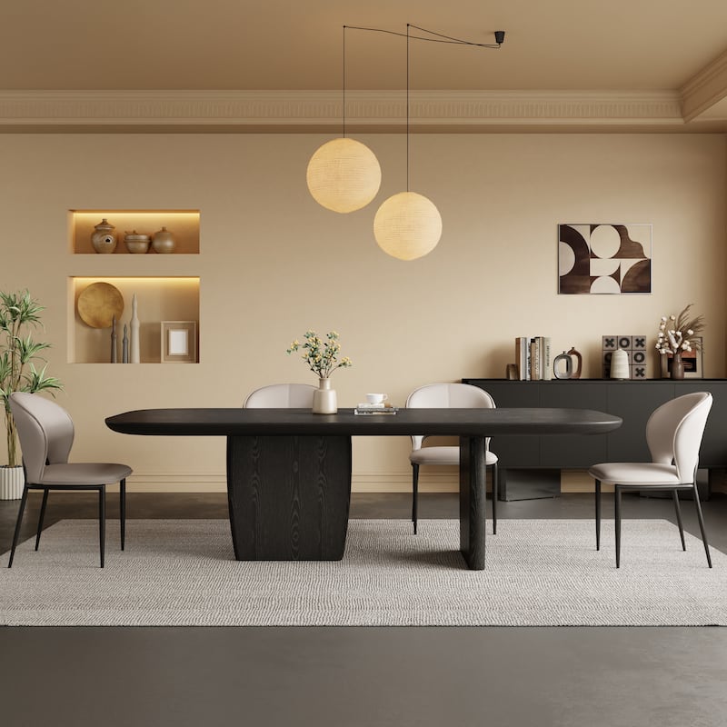78.74" Mid Century Modern Black/ Brown Dining Table, Rectangular Dining Table ,Solid Wood for 6-8