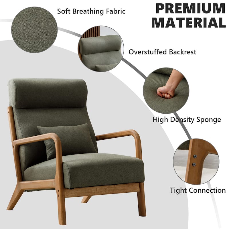 Single Lounge Armchair with Solid Wood Frame