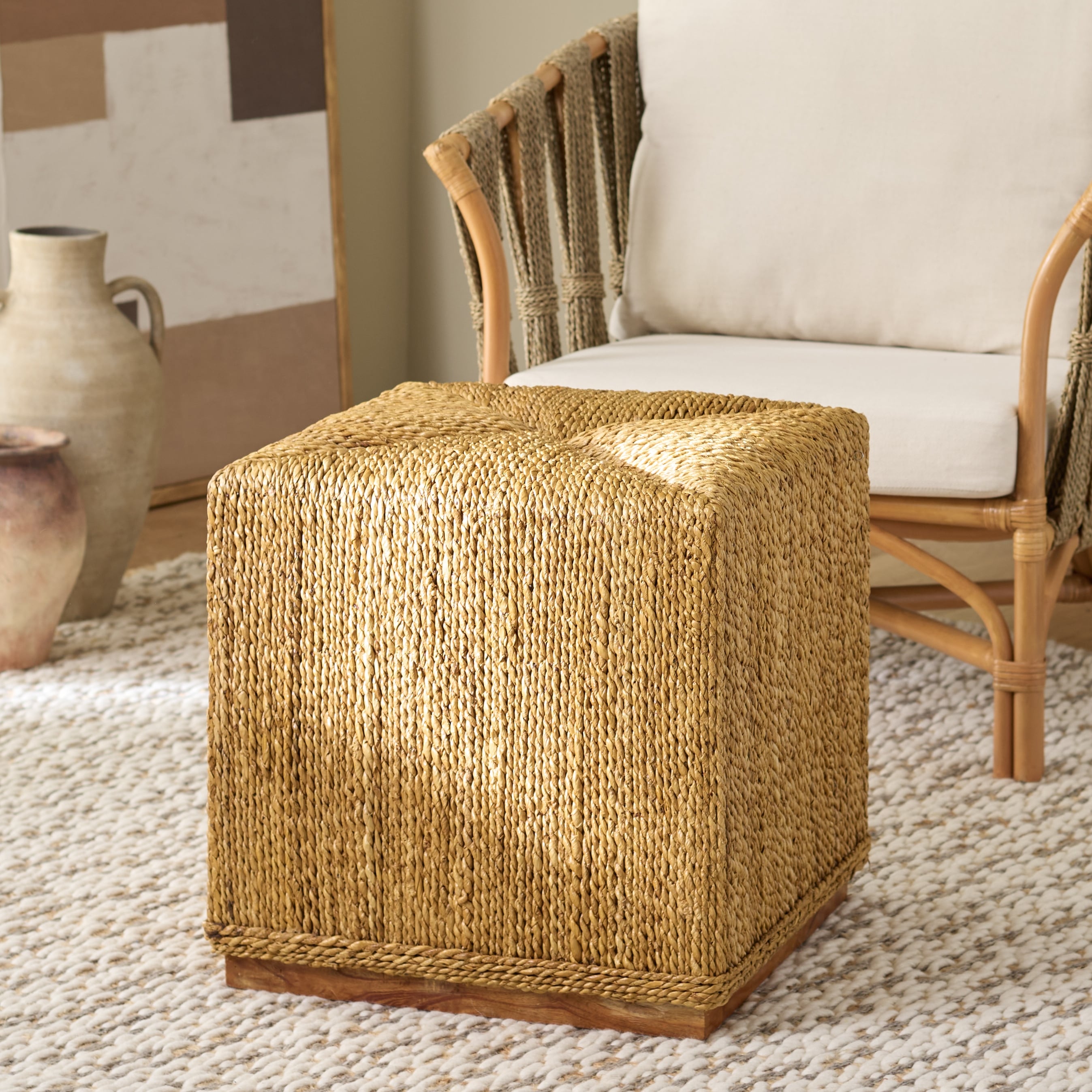 SAFAVIEH Couture Donnabella Woven Abaca Ottoman - Overstock - 43455037