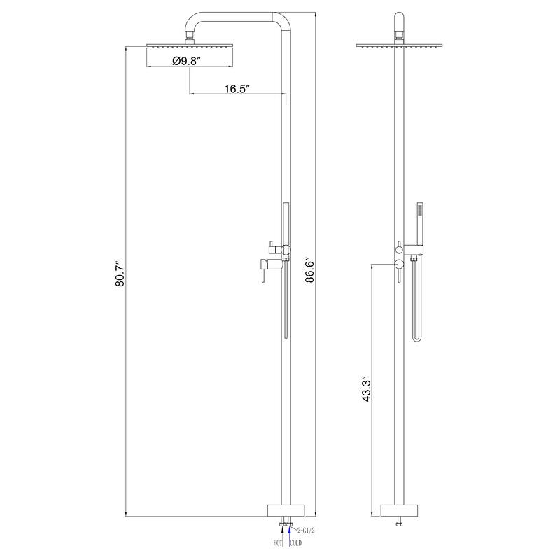 81"H Stainless Steel Freestanding Outdoor Shower with Handheld Shower