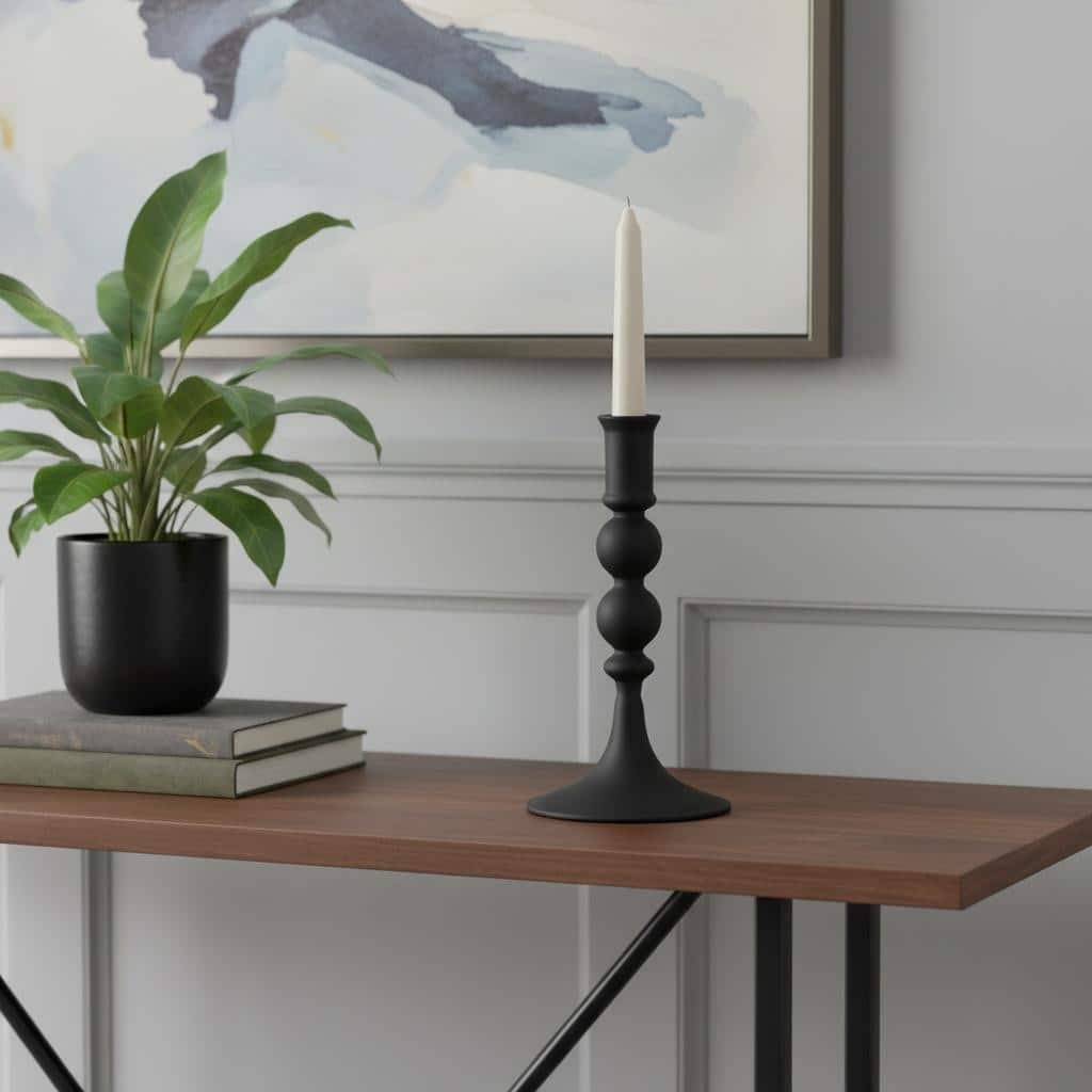 8" Black Glass Tabletop Taper Candlestick