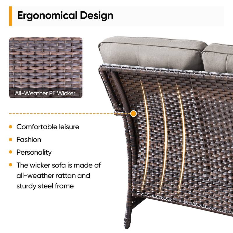 Pocassy Ooutdoor Fire Pit Table with Sofa Chair Ottoman Set