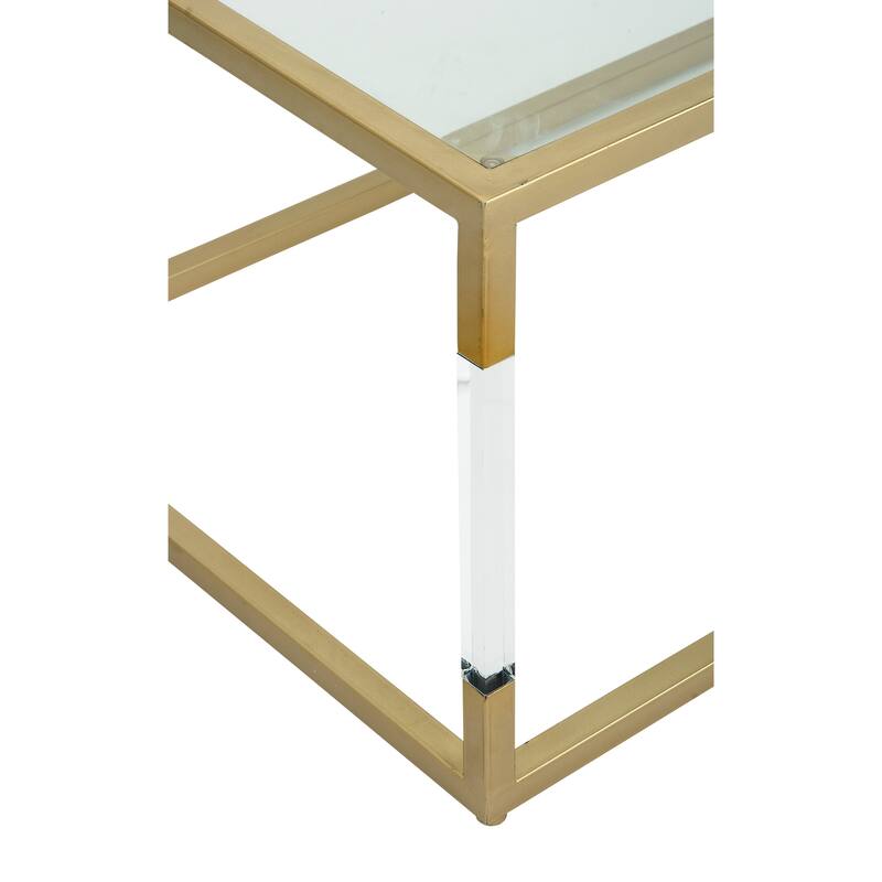 Metal Open Framed Coffee Table with Clear Glass Top and Acrylic Legs - Gold or Clear - Roche River Decor