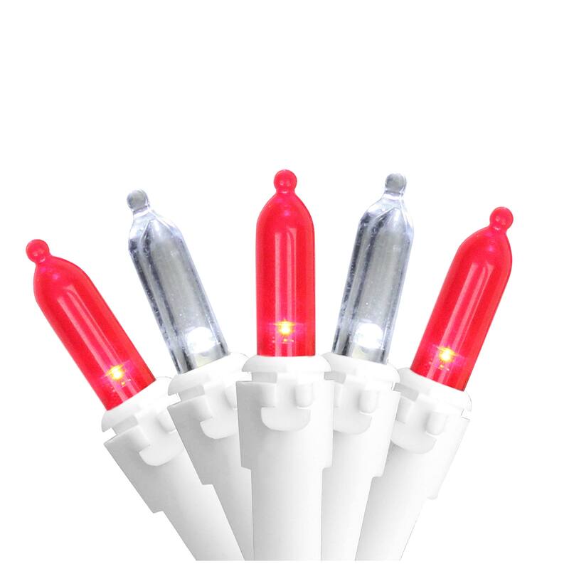 Set of 50 Red & Pure White LED Mini Christmas Lights 4" Spacing - White Wire