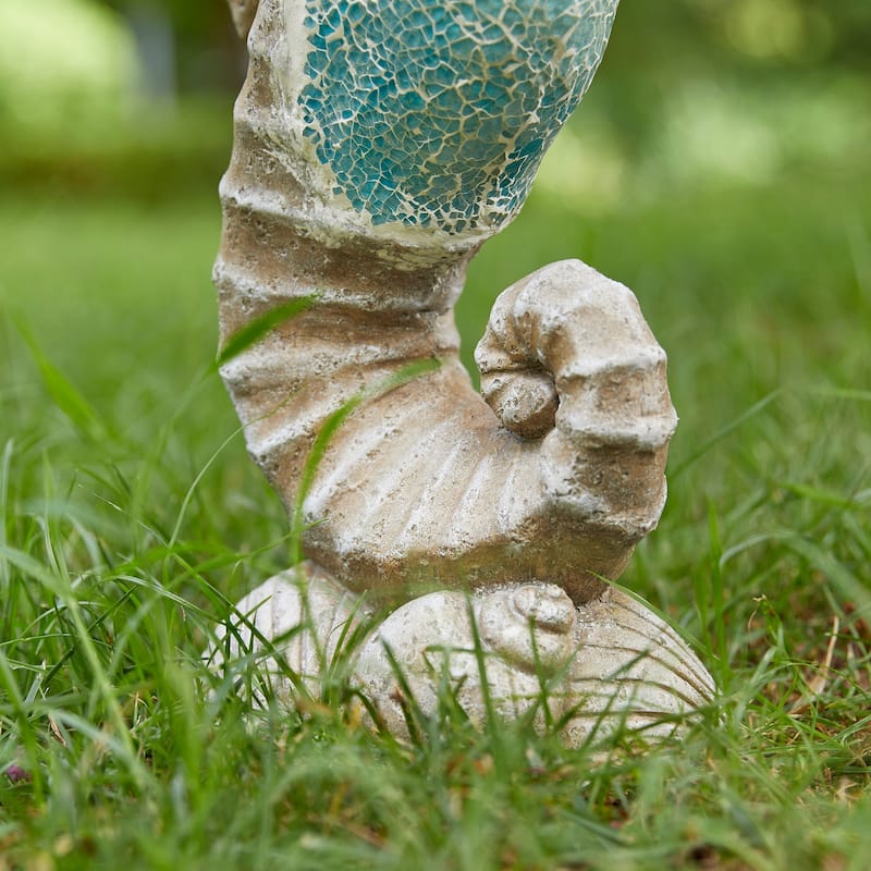 Glitzhome Faux Granite Mosaic Sitting Elephant Sea Horse Mermaid Garden Statue Ocean Figurine