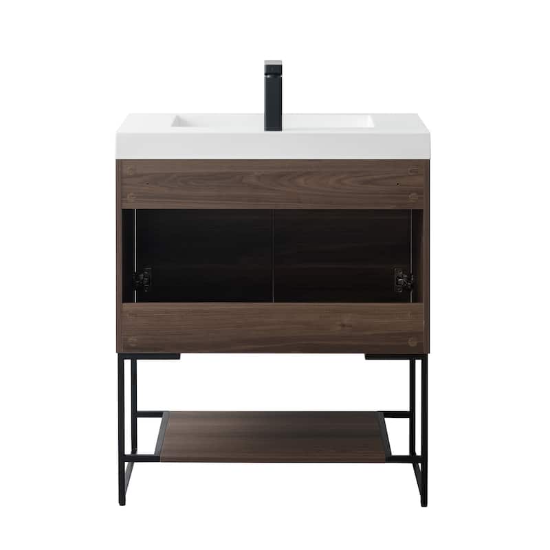 Freestanding Bathroom Vanity Set with Open Shelf & Acrylic Sink