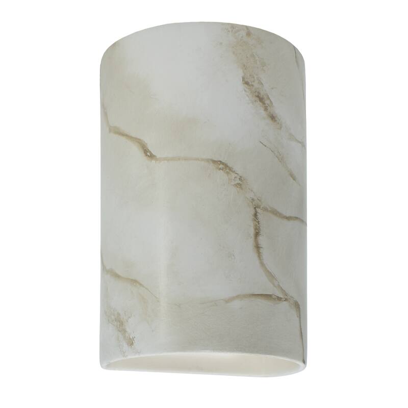 Justice Design Ambiance - Large Cylinder Wall Sconce - Open Top & Bottom (Outdoor) - Replaceable Bulb - Carrara Marble