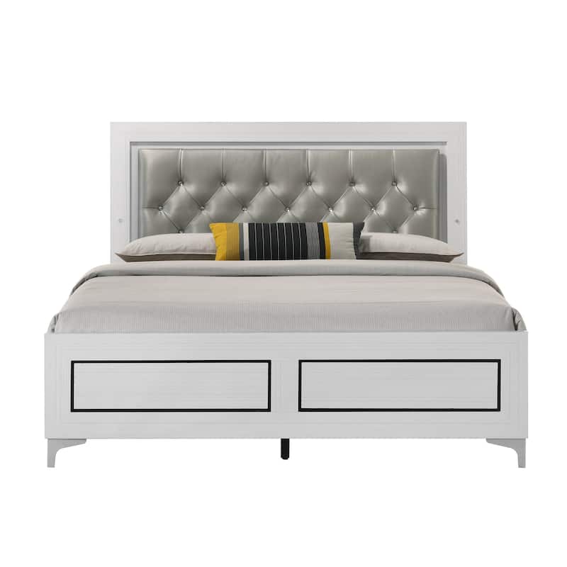 Francesca Grey and White Eastern King Panel Bed with LED