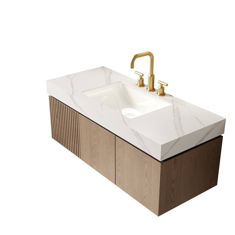 Floating Storage Bathroom Vanity with 3 Pre-drilled Faucet Holes