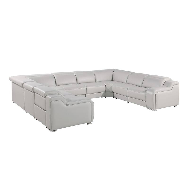 HomeRoots Black Italian Leather Power Reclining U Shaped Eight Piece Corner Sectional With Console