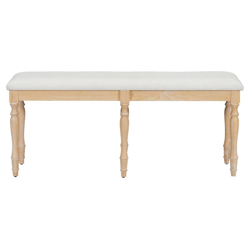 Vintage Traditional 50.4-Inch Upholstered Dining Bench with 6 Solid Wood Legs
