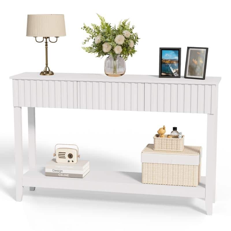 VINGLI White 2-Layer 3-Drawer MDF Grille Entry Table - White