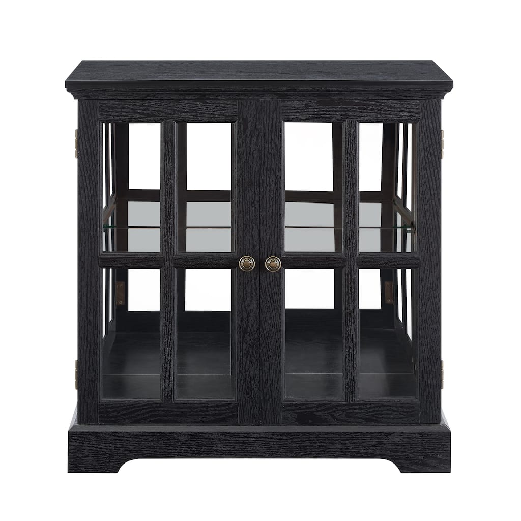 Modern Black Glass Cabinet with Acrylic Back and Two Doors Adjustable Shelving for Home Decor - 30.32”L x 15.75”W x 32.09”H