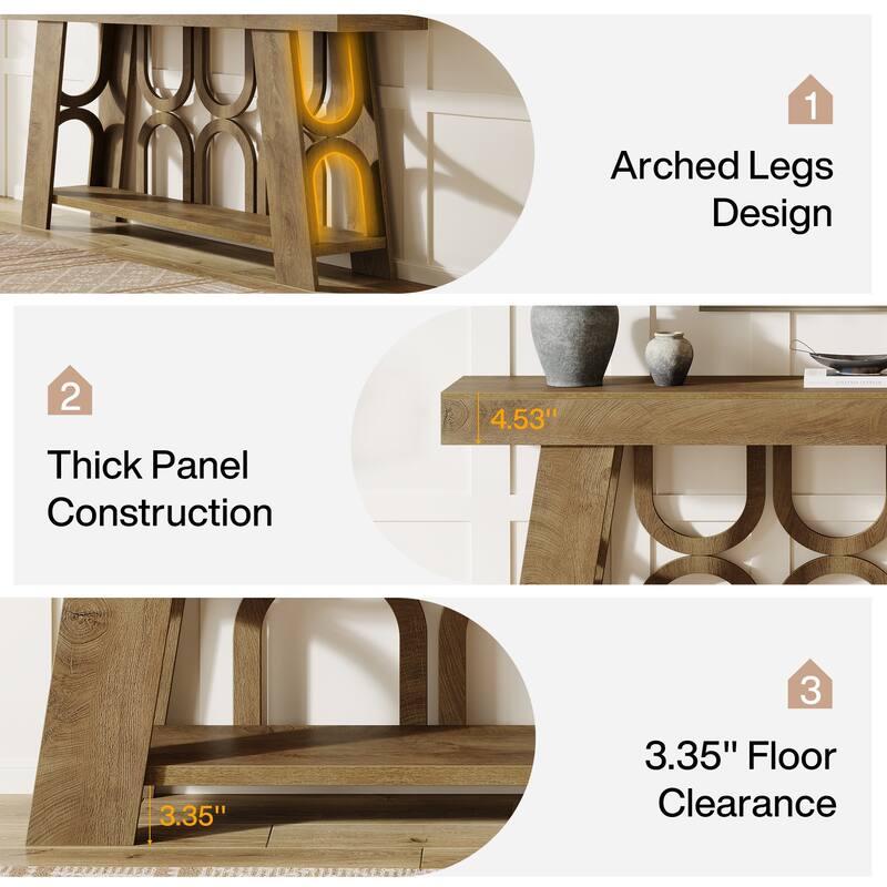 63" Console Table with Arched Legs, 2-Tier Farmhouse Entryway Table