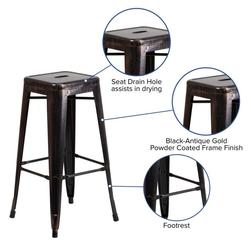 4 Pack 30" High Backless Metal Indoor-Outdoor Barstool with Square Seat