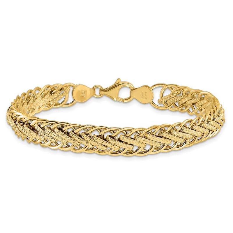 Curata 14k Yellow Gold Polished and Textured Fancy Link Bracelet 7.75 Inch