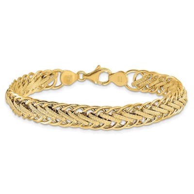 Curata 14k Yellow Gold Polished and Textured Fancy Link Bracelet 7.75 Inch