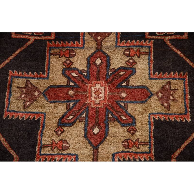 Blue Ardebil Persian Vintage Runner Rug Hand-knotted Wool Carpet - 3'6"x 11'1"