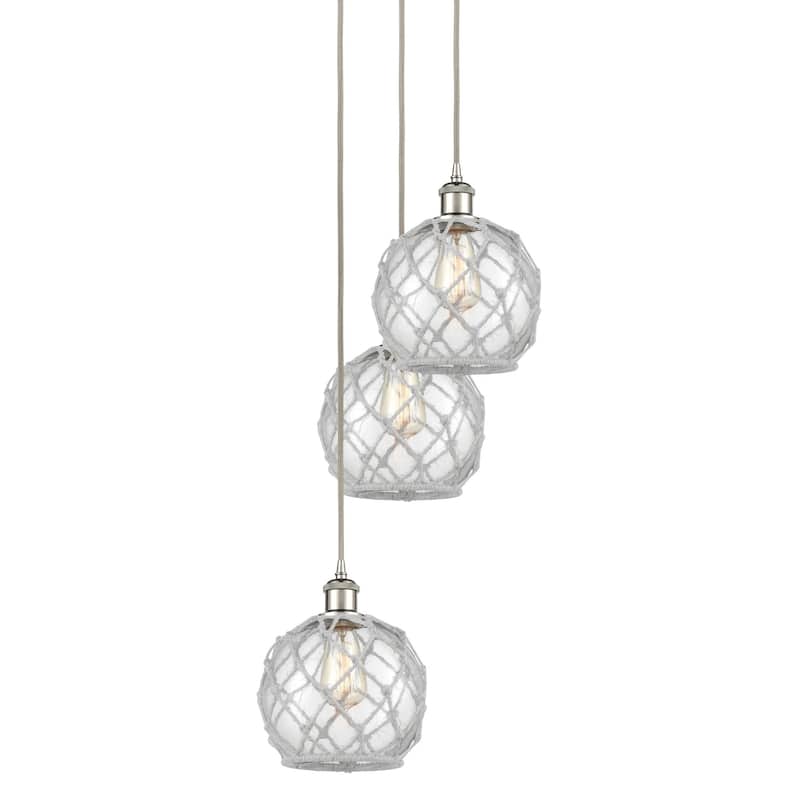 Innovations Lighting 113B-3P-31-15 Farmhouse Rope Pendant Farmhouse - Polished Nickel / Clear Glass with White Rope