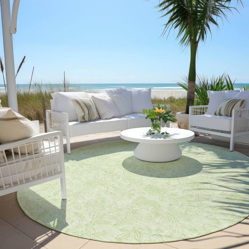 Machine Washable Indoor/ Outdoor Chantille Floral Farmhouse Rug - Aloe - 8' x 8'