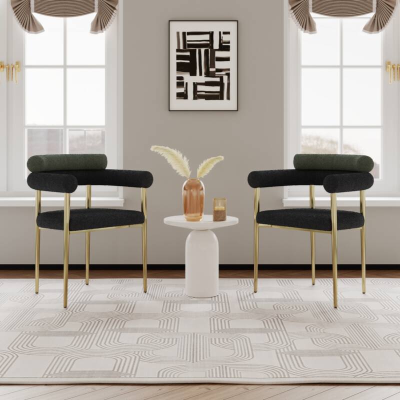 Round Boucle Backrest Sherpa Dining Chair with Brushed Bronze Metal Legs