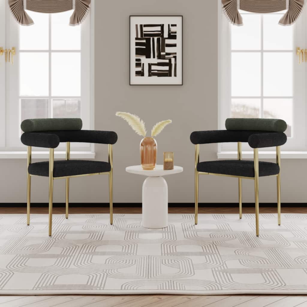 Round Boucle Backrest Sherpa Dining Chair with Brushed Bronze Metal Legs