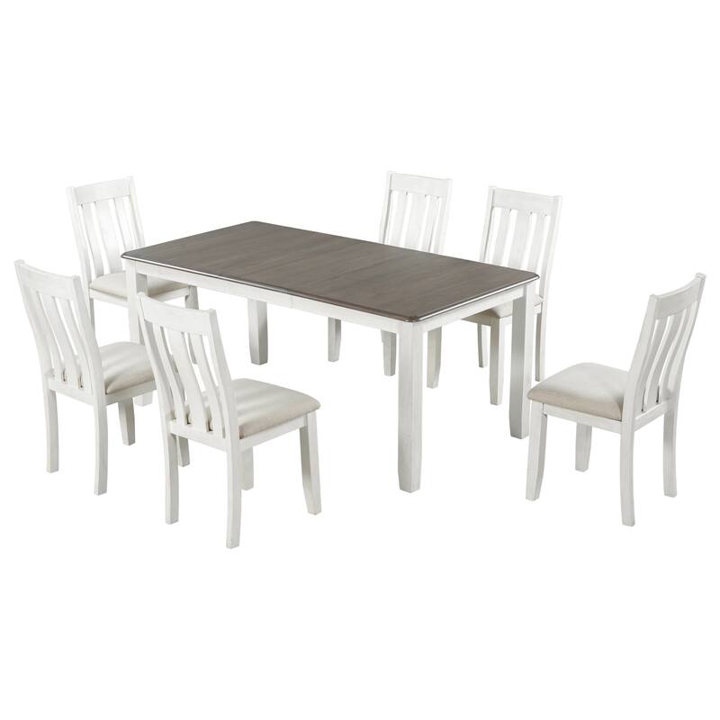 Retro 7-Piece Dining Table Set with Extendable Table and 6 Upholstered Chairs for Elegant Dining