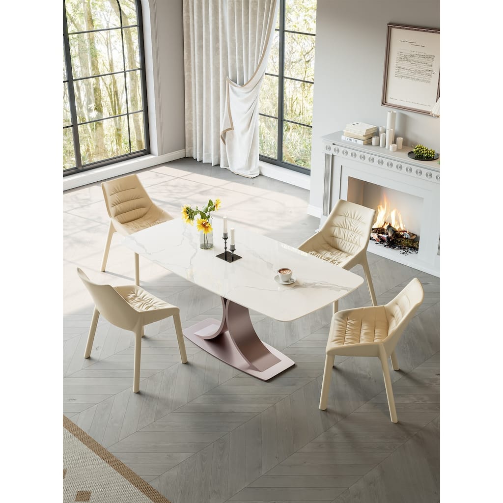 Lesly White Rectangle 62.99 in. Dining Table (6 Seats) - 62.99"D×35.43"W×29.52"H