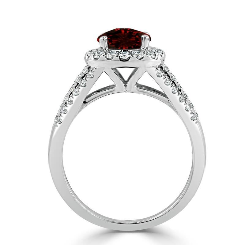 Auriya Modern 1 3/8ct Garnet and Halo Diamond Engagement Ring 1/2cttw 14k Gold