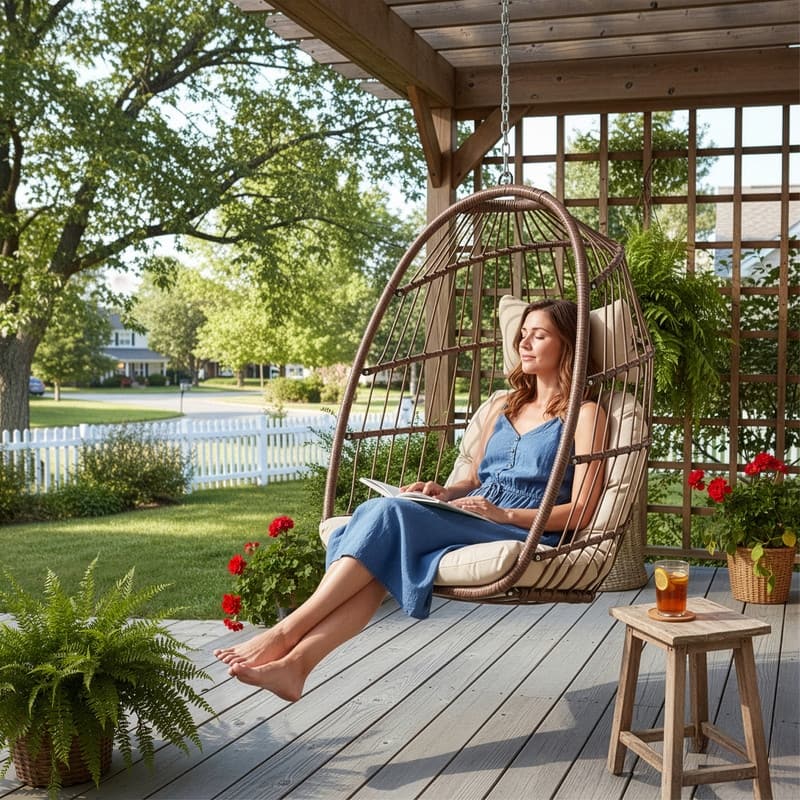 Indoor Hanging Egg Chair Without Stand, 350 lbs Capacity, Wicker Egg Swing Chair with Cushion for Living Room and Bedroom