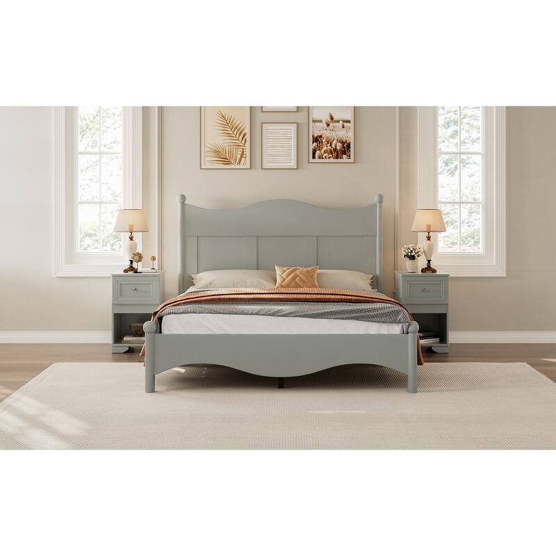 Queen Size Wood Platform Bed - Solid Rubber Wood Frame, 700lb Capacity, No Box Spring Needed