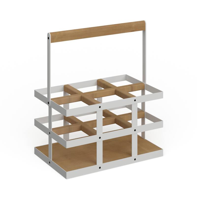 Modern 6-Bottle Wood and Metal Wine Holder