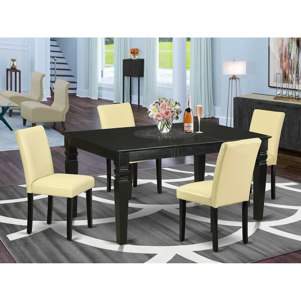 Kitchen Table Set 5pc Rectangle Dining Table w/ Chairs - 42/60 Inch Eggnog PU Leather