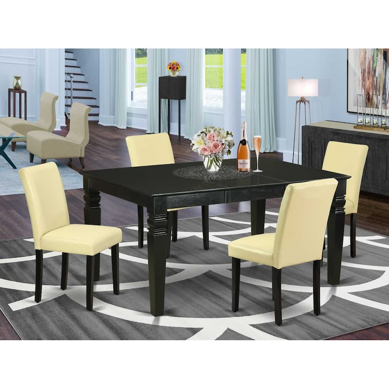 Kitchen Table Set 5pc Rectangle Dining Table w/ Chairs - 42/60 Inch Eggnog PU Leather