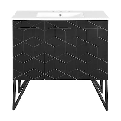 Annecy 36 In. Phantom Black Bathroom Vanity With White, 3-Hole Ceramic Sink Top