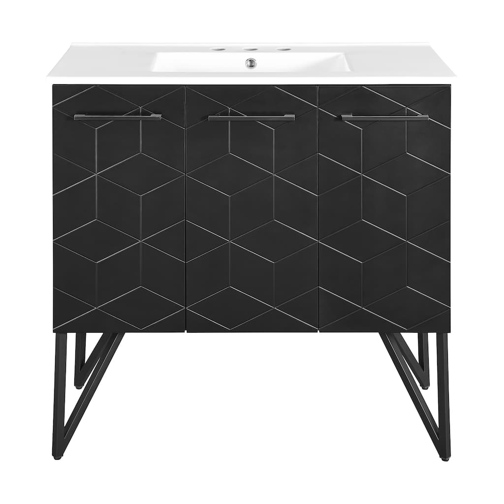 Annecy 36 In. Phantom Black Bathroom Vanity With White, 3-Hole Ceramic Sink Top