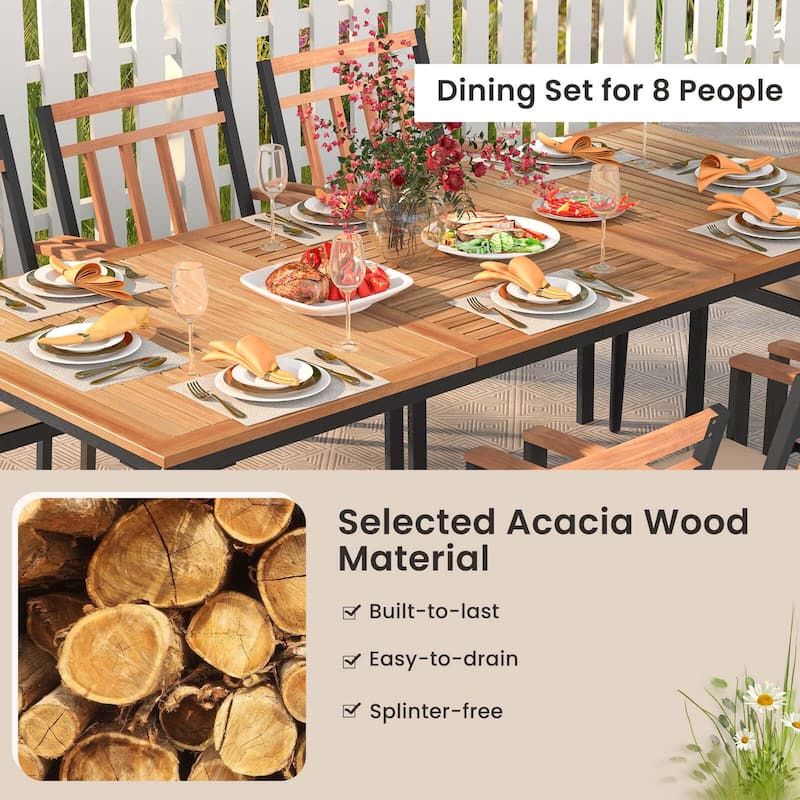 9PCS Patio Dining Set 79" Outdoor Chair &Table Set w/ Umbrella Hole