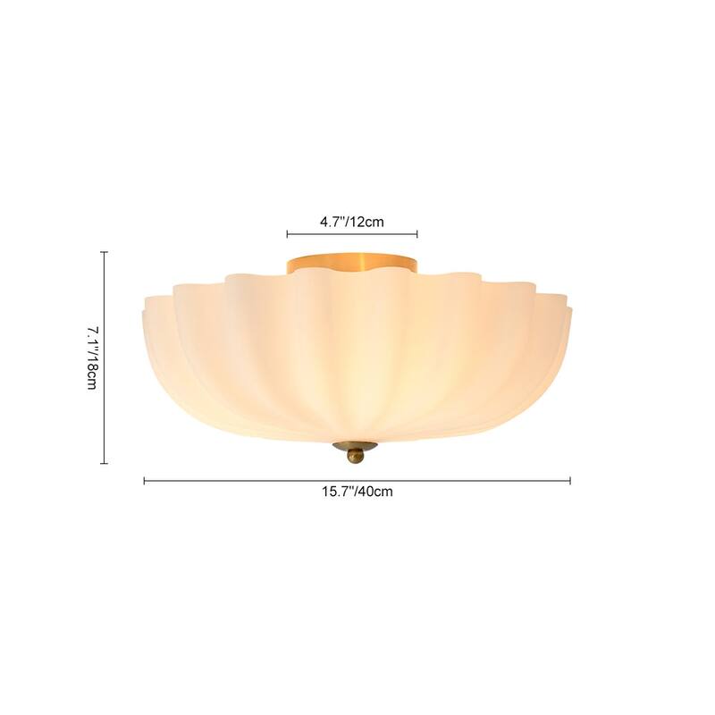 15.7''W 3-Light Shell Scalloped Glass Semi-Flush Mount