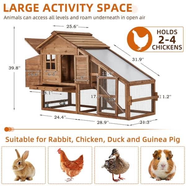Clearance! Chicken Coop Wooden Hen House With Large Run And Nesting Box Outdoor Poultry Cage With Removable Tray Uv Proof Roof 4 Perches