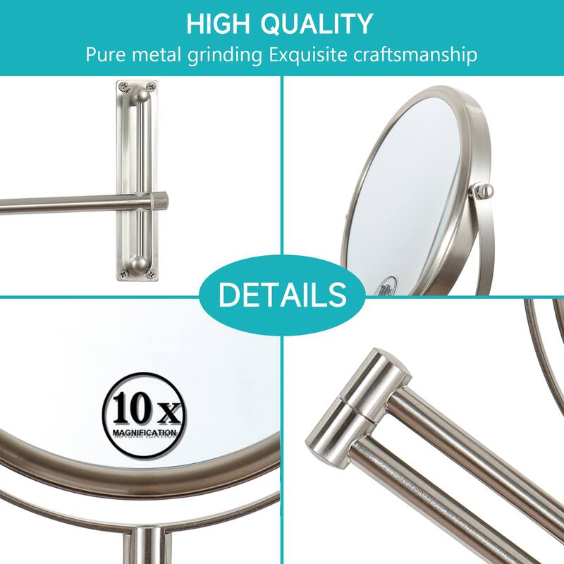 Hansabenne 8" x 8" Height Adjustable Wall Mirror Makeup Mirror Magnifying Vanity Mirror
