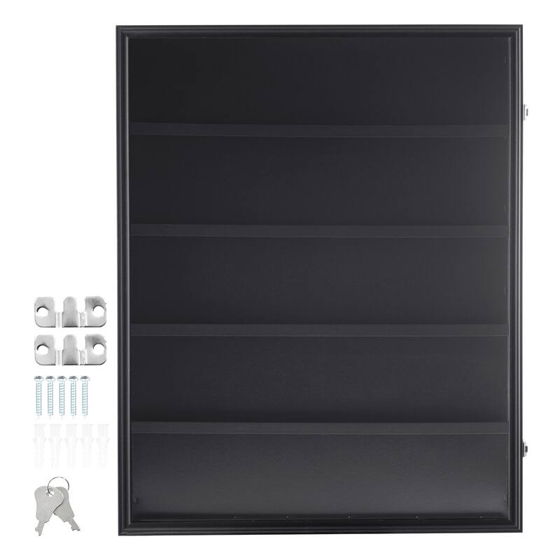 Sports Card Display Case Lockable Wall Cabinet for Football Basketball Hockey Trading Card - 24.3 x 30.5 x 2.1 inches