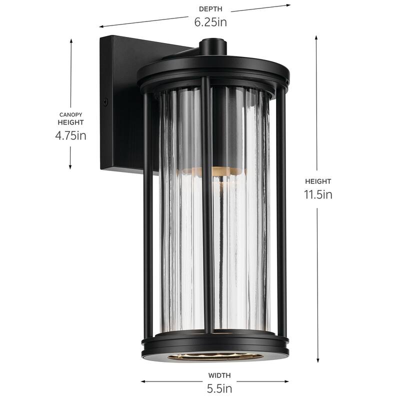 Barras 11.5" 1-Light Outdoor DarkSky Approved Wall Sconce with Clear Ribbed Glass in Black