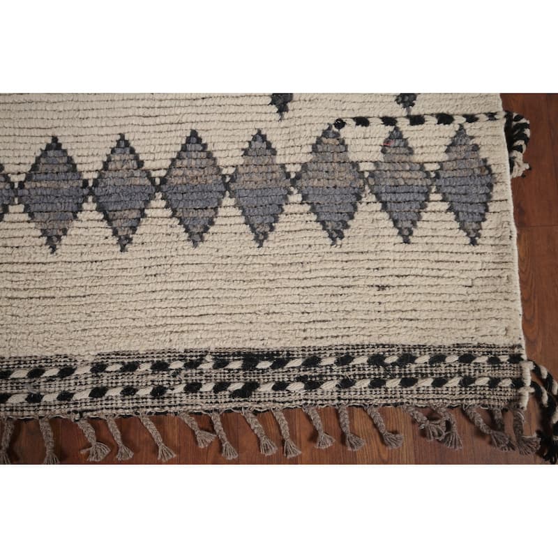 Geometric Moroccan Area Rug Hand-Knotted Wool Carpet - 6'8"x 11'0"