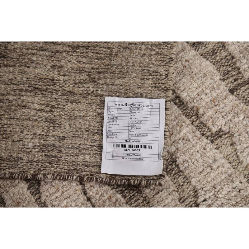 Moroccan Oriental Rug Hand-Knotted Beige Wool Carpet - 2'0"x 3'0"