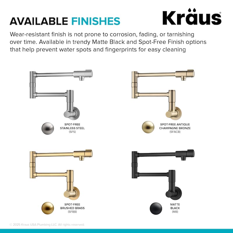 KRAUS Bolden 2 Handle Wall Mount Pot Filler Faucet w/ Retractable Arm