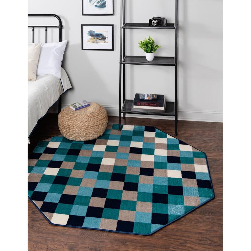 Contemporary Chorisia Collection Area Rug - 5'3"x5'3" Octagon - Teal