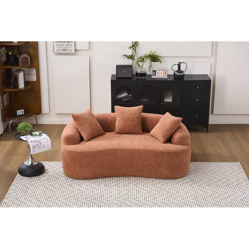 Curved Loveseat White Full Compression Sponge Sofa